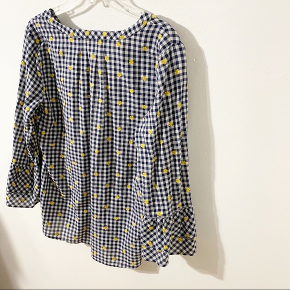 Talbots Petites Gingham Peasant Style Blouse with Tiered Bell Sleeves Embroidery - Picture 5 of 12